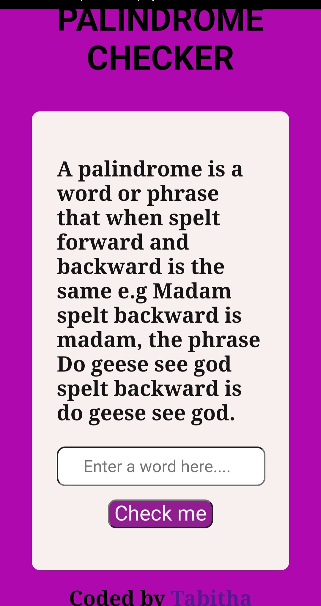 Palindrome project